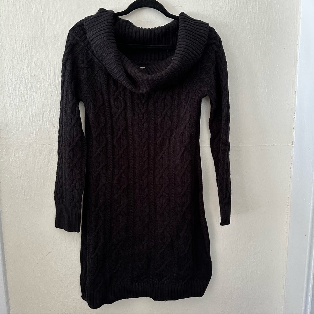 New Black Cowl Neck Sweater Dress Small